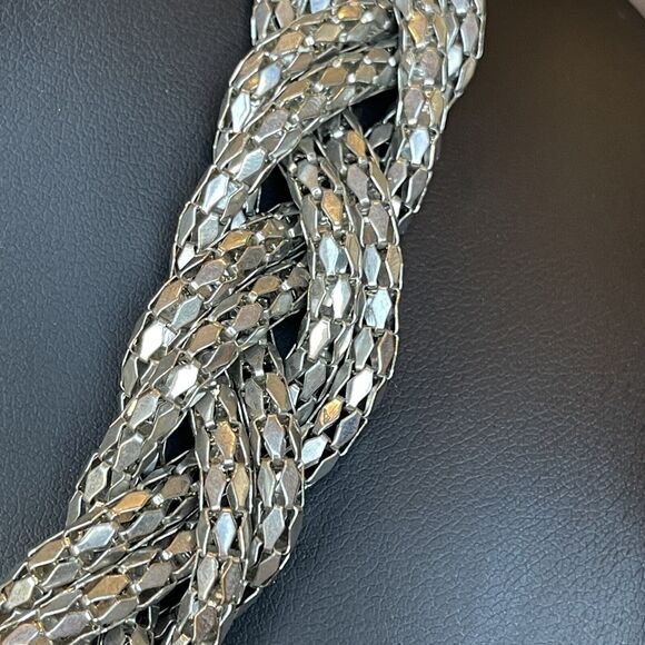 Express Braided Mesh Necklace Twisted Chain Statement Chunky Silver Tone Bling - Picture 3 of 6
